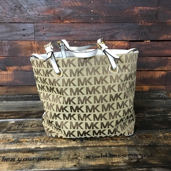 Michael Kors Leather Trim Fabric Tote Handbag - Picture 6 of 7